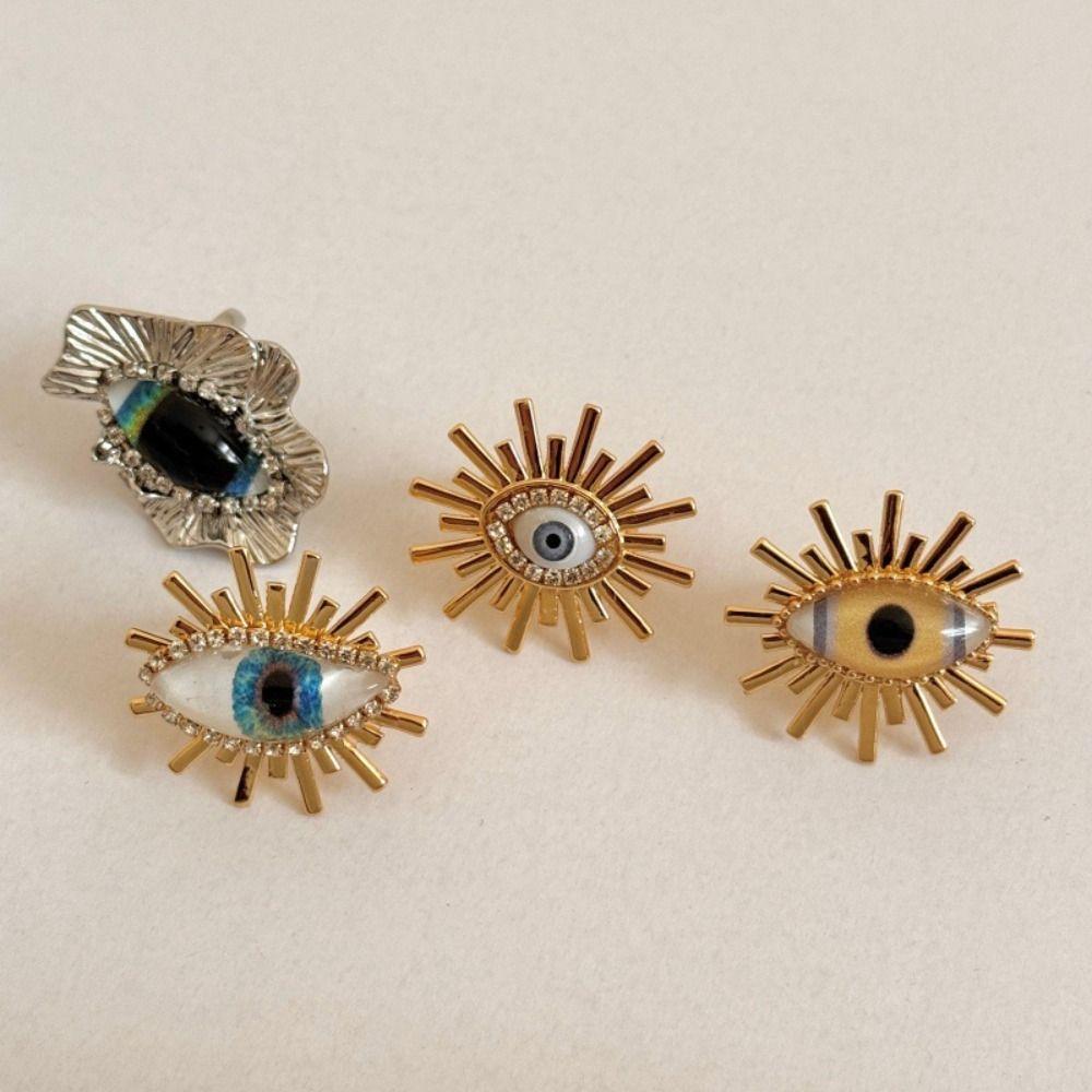 Blue Eyes Exaggerated Ring Geometric Vintage Gold Ring Personality Demon Eye Ring  Decoration