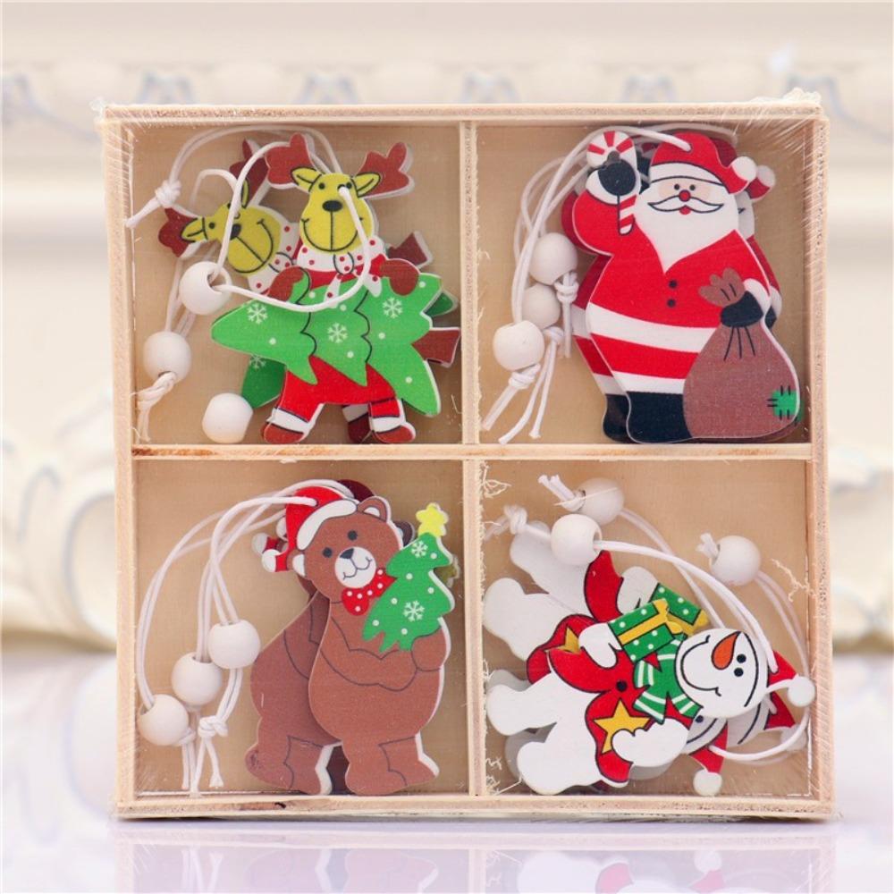 Kreative hölzerne Weihnachtsanhänger aus Holz Mehrfarbig Cartoon Weihnachtsbaum Hängeornament Lebkuchenmann Lebkuchenmann Zwerge