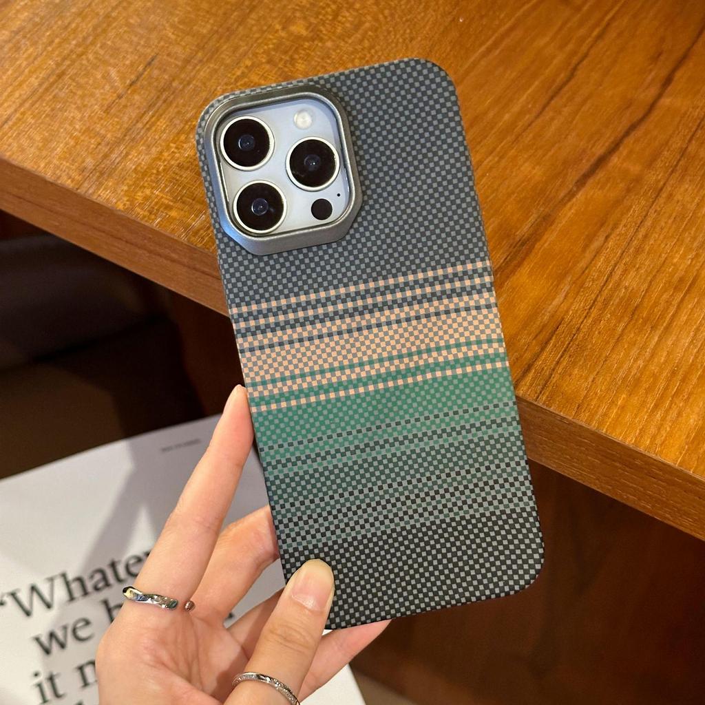 Carbon Fiber Retro Full Coverage Phone Case for Apple 17 Pro Max, 16 Pro Max, 15 Pro Max with Magnetic Kevlar Protection.