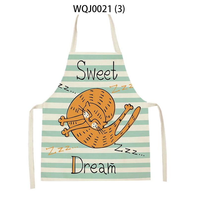Lovely Owl Cat Pattern Sleeveless Kitchen Aprons Adult Kids Linen Bibs Household Cleaning Pinafore Home Cooking Baking Aprons