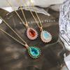 Colorful Crystal Water Drop Necklace with Zircon Inlay and 18K Gold-Plated Clavicle Chain