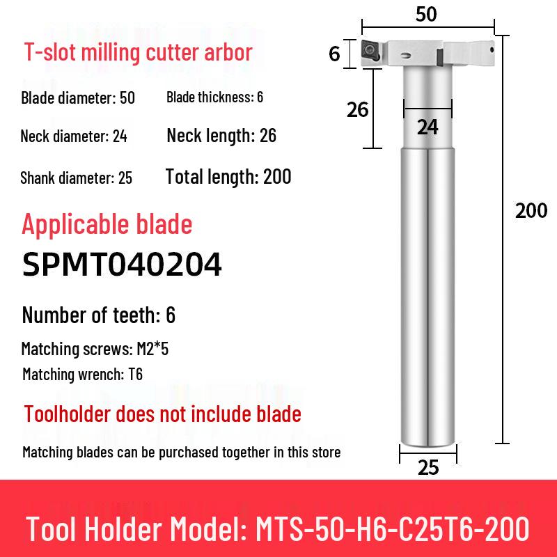 CNC T-Slot Milling Cutter with HTS Three-Sided Blade, Shank Thickness: 6, 8, 10, 12 Mm