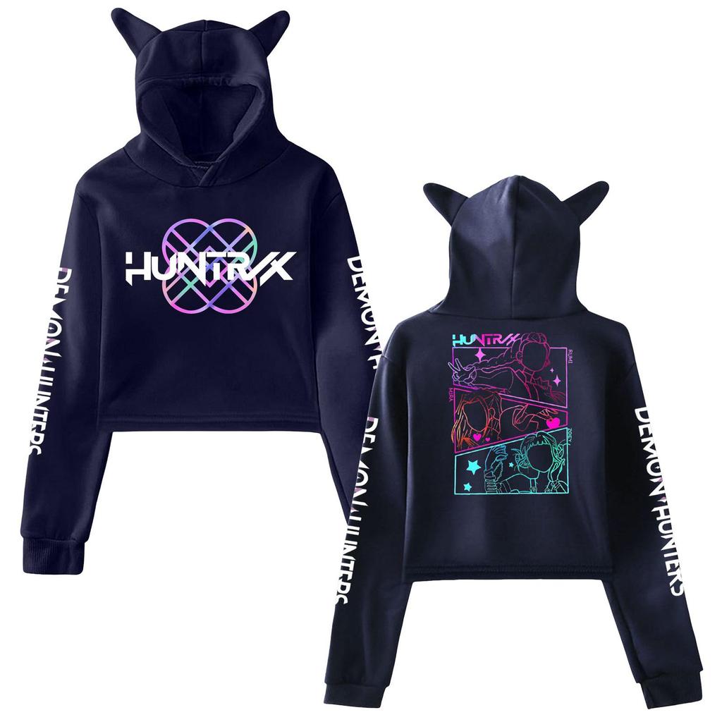 KPop Demon Hunters Hoodies Cosplay Costume Hoodies Sweatshirt for Girls Cat Ear Crop Pullover Casual Clothes