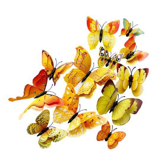 12Pcs 3D Two-Layer Colorful Artificial Butterflies Adhesive Magnet Wall Sticker