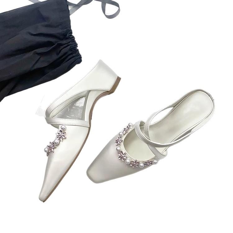 Sheepskin version~ French gentle purple cross with rhinestone knitted square head Mueller shoes for women to wear outside and cool slippers fo