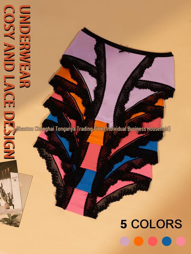 Europeiska och Amerikanska Damers Medelhög Midja Spets Bomulls Trosor - Trendiga, Bekväma, Andningsbara Triangel Briefs