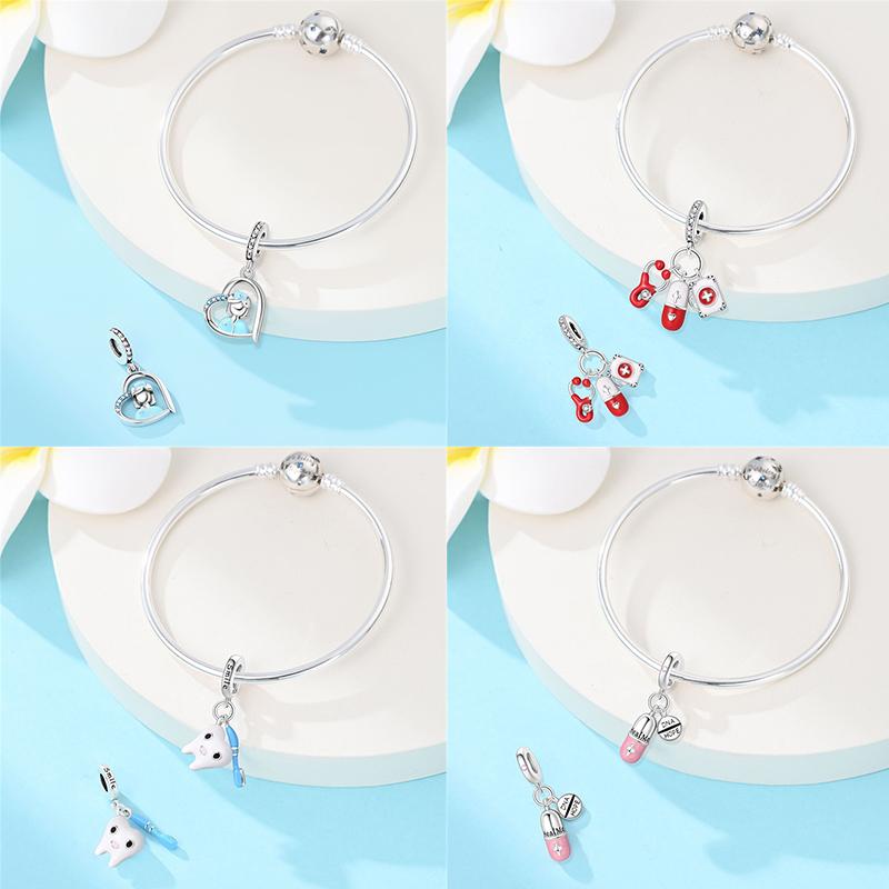 Silve Charms Beads Doctor'S Teeth Dentist Charms First Aid Kit Dangle For Bracelet Occupation Jewelry Gift