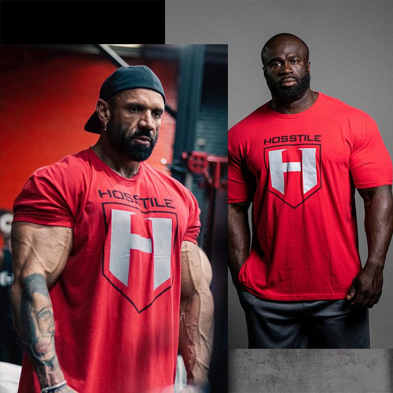 HOSSTILE Fitness Lässiges Muskel-Fitnessstudio T-Shirt Baumwolle Grafik-T-Shirt Unisex Unisex Sommer Streetwear