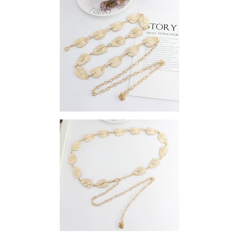Dress waist chain - women's metal leaf hook chain - minimalist decorative skinny belt