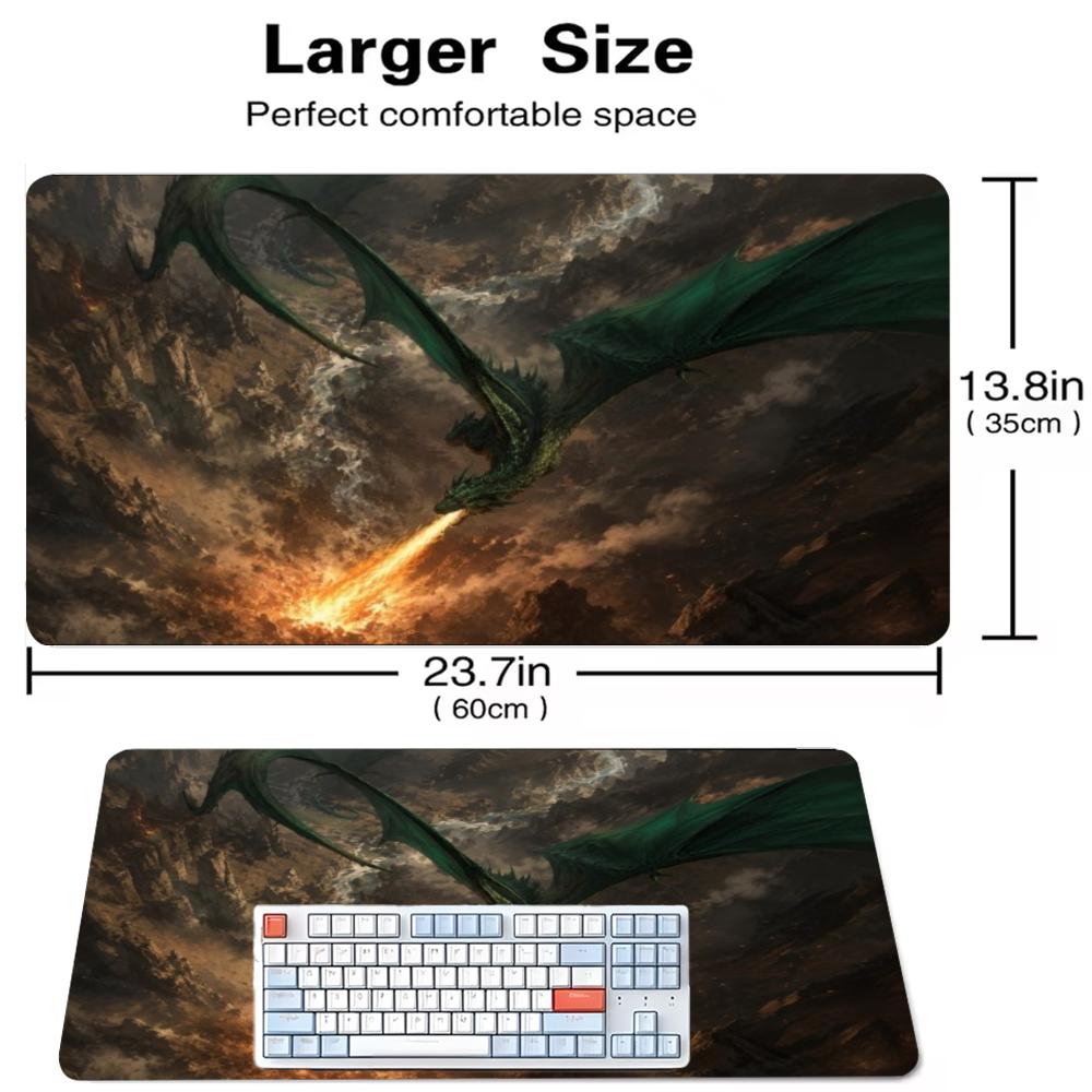 Dark Fantasy Green Winged Fire Dragon Large TCG Playmat MTG Card Mat Anti-Slip Stitched Edge Commander Tapete Magic Mtg