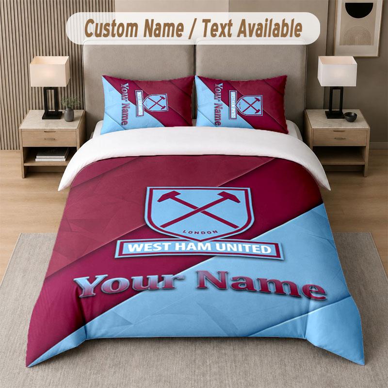 Maßgeschneidertes Bettwäsche-Set West Ham United FC Muster, Druck Name Text 1 Bettbezug plus 2 Kissenbezüge Heimtextilien