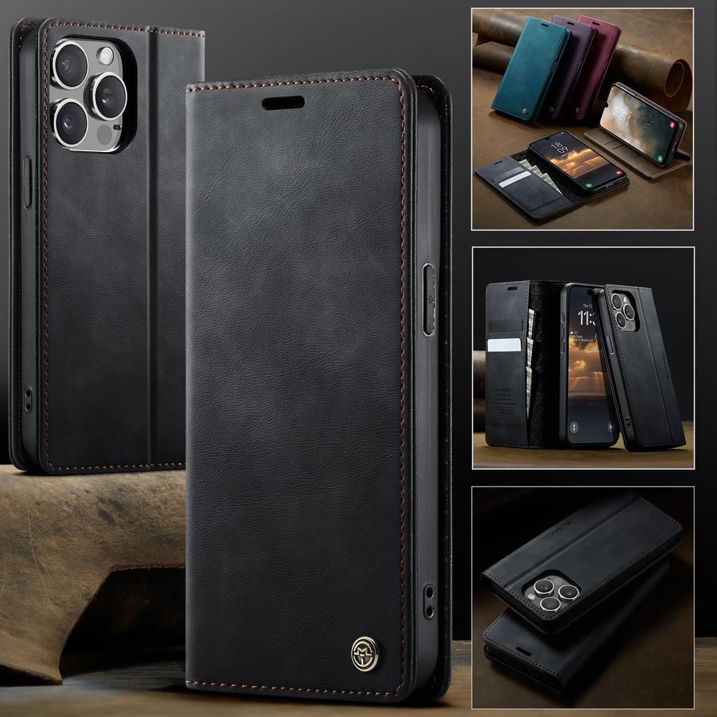 For iPhone 13 Pro Max 6.7 inch Case CASEME 033 Series RFID Blocking Wallet Stand Calf Texture Leather Phone Cover