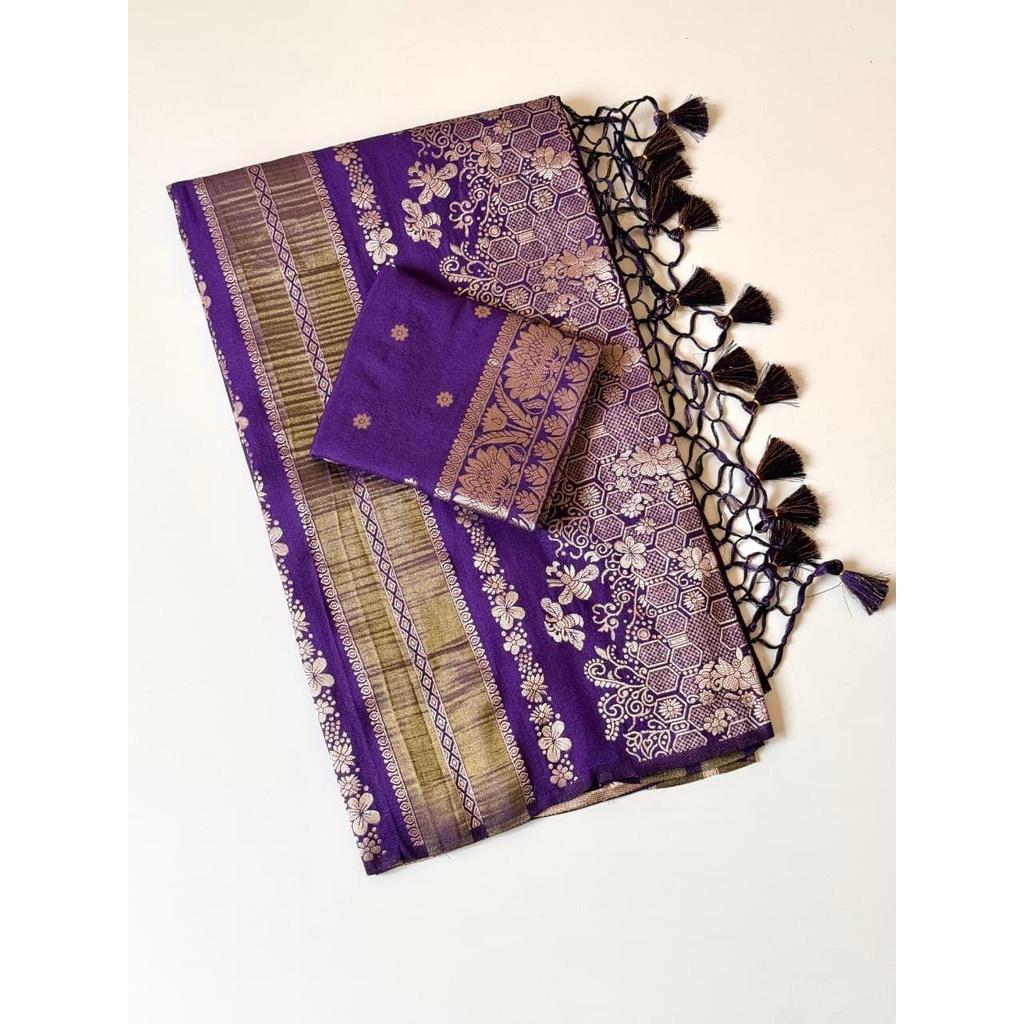 Pure Chinya Tisu Silk Doubling Jari Jaqurad Weaving Georgette Saree All Over Body Flower Veil And Beautiful Zomatri Flower Rich pallu