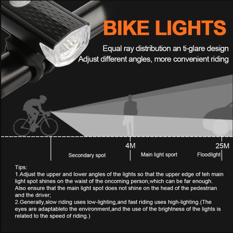 Set Luci Bici Ricaricabili USB Luce Anteriore con Luce Posteriore Facile da Installare 3 Modalità Accessori Bici per la Bicicletta