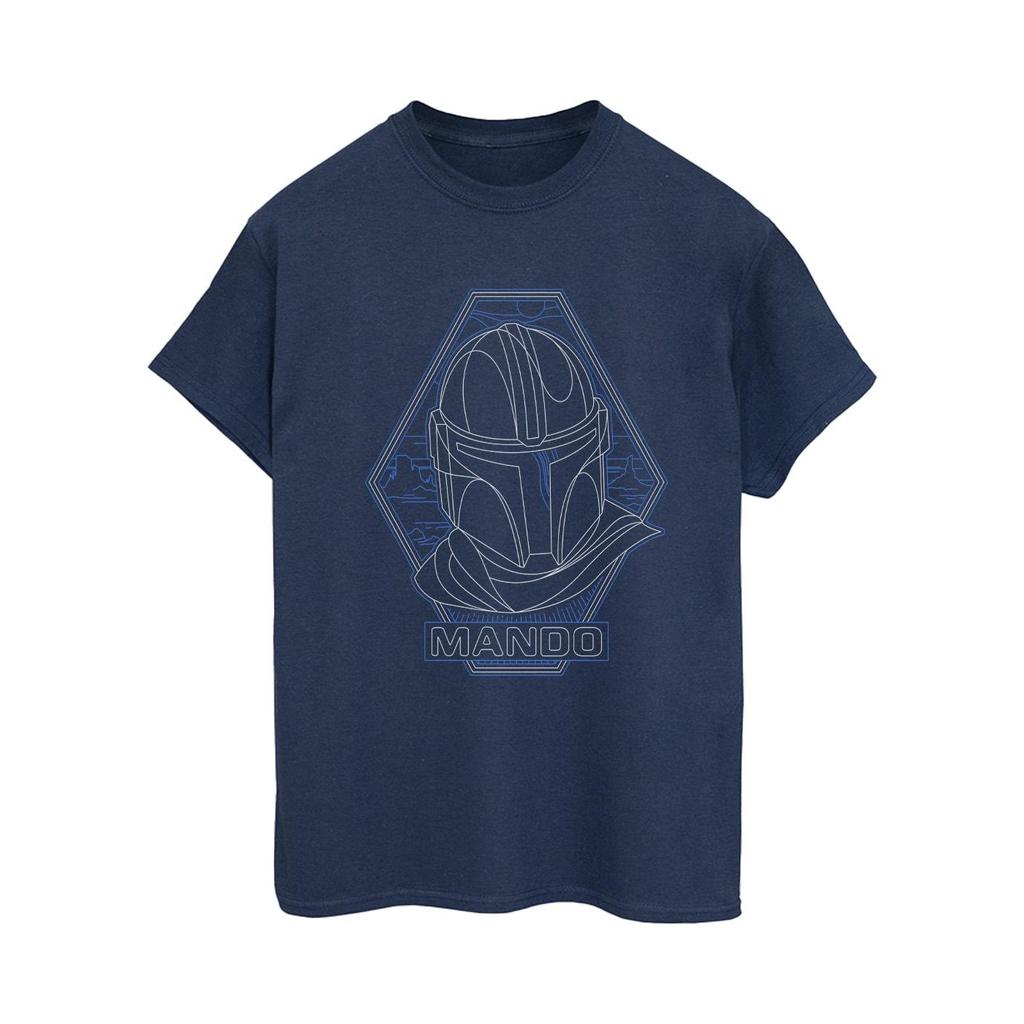 STAR WARS Womens/Ladies The Mandalorian Outline Helm Diamond Cotton Boyfriend T-Shirt