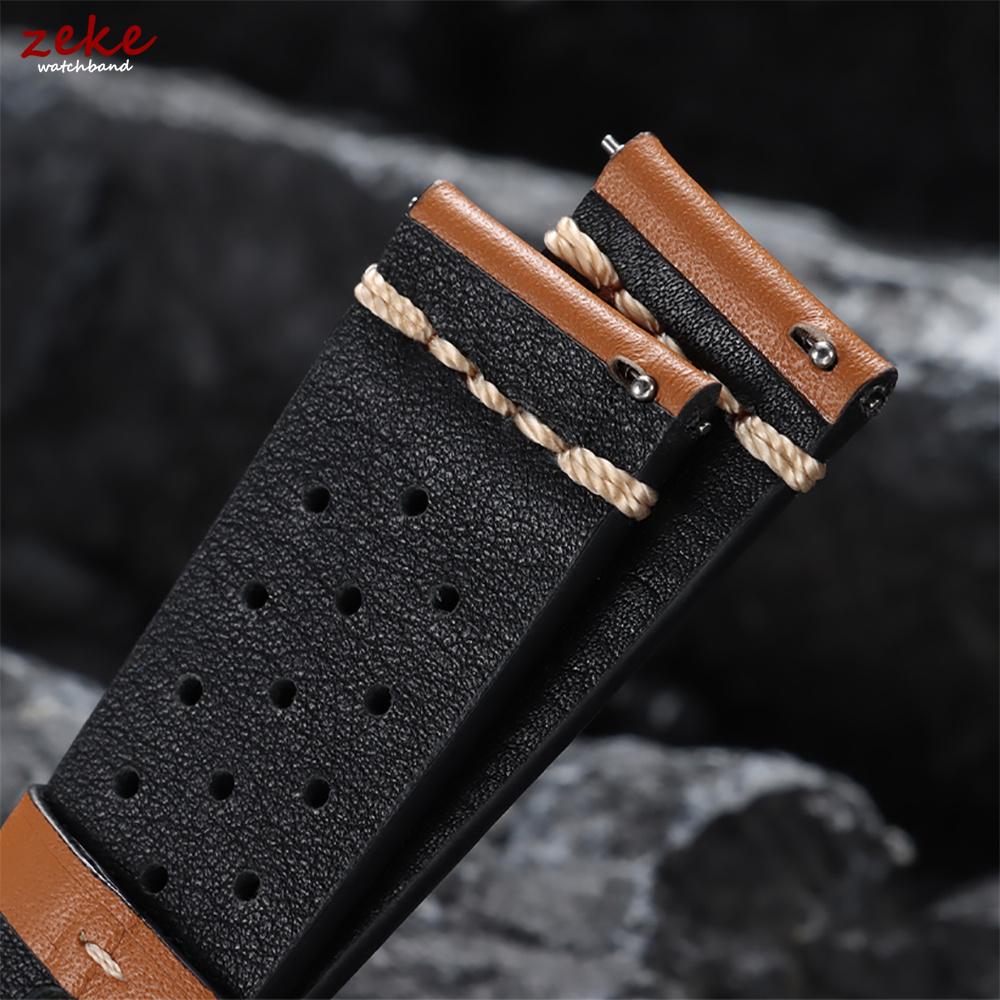 20mm 22mm für Seiko Naht Sport Lederarmband Herren Atmungsaktiv Porös Echtes Leder Uhrenarmband Schwarze Schließe Armband Gürtel