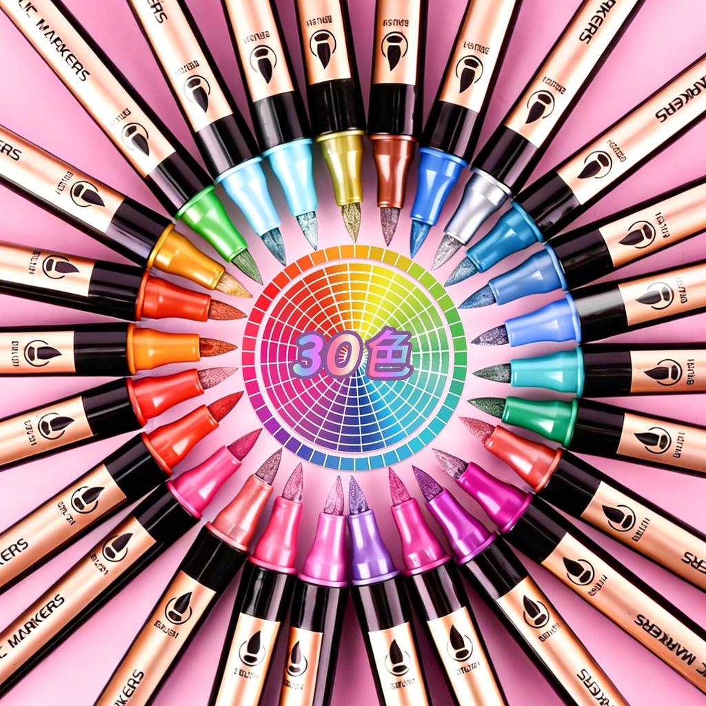 DUULEMANG Acrylic 30 Metallic Dot and Fine Metallic Markers for Ink Notebooks Markers, Colors, Colors, Tip, Waterproof, Quick-Drying, Double-Ended,