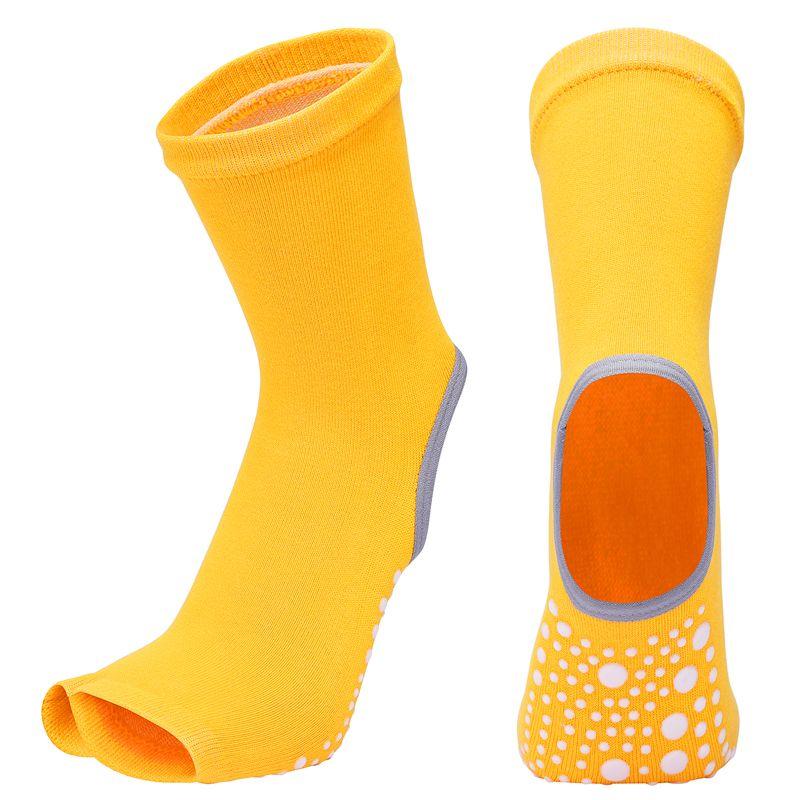 

[2 Pairs] Long Tube Yoga Socks Open Toe Heel Combed Cotton Breathable Sweat-Absorbent Non-Slip Indoor Fitness Athletic Socks Orange two fingers [35-40] 2 pairs