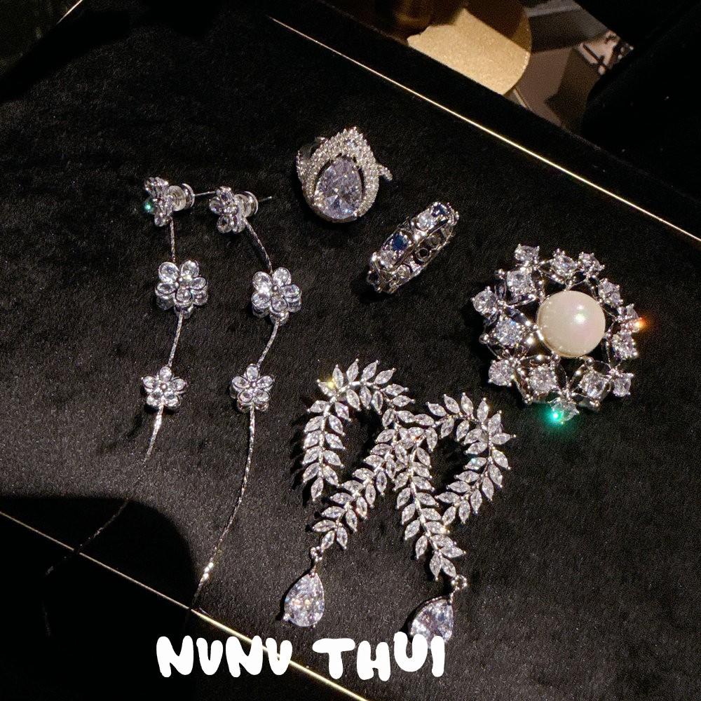 Jewelry, Exquisite Flower Butterfly Chalcedony Butterfly Earrings, Chinese Style, Bob Butterfly Zircon Earrings, Combination