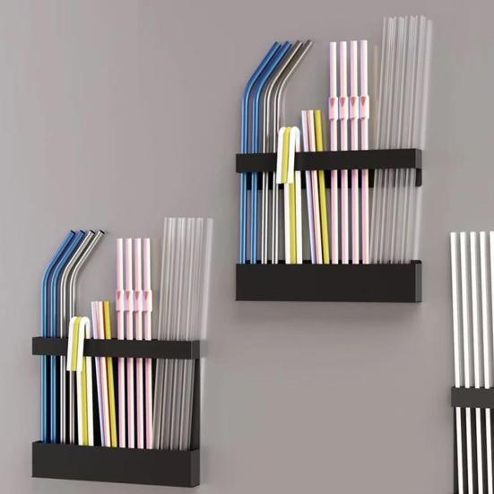 Storage Rack Transparent Acrylic Straw Holder with Drain Hole Adjustable Height Adhesive Tape Straw Organizer