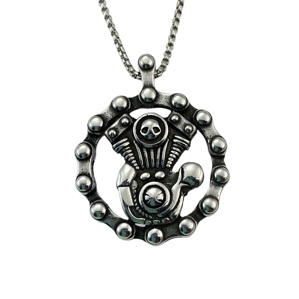 Halloween Personalized Titanium Steel Engine Necklace Pendant Stainless Steel Hip Hop Vintage Necklace Sweater Chain