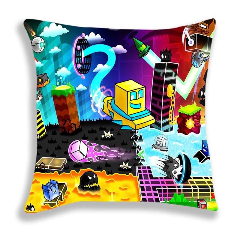 Geometry Dash Kreslený Potisk Povlak na Polštář 45x45cm Potahy na Polštáře Pohovka Postel Domácí Dekorace Vlastní Potahy na Polštáře Dekorace do Auta Dárek
