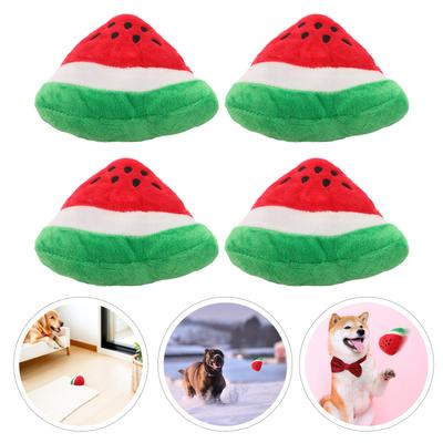 4Pcs Pet Squeak Interactive Fruit Set Soft Watermelon Chew for Puppy Teeth Cleaning Cute Cartoon Dog Sound Play Enrichment