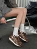 Leather mesh breathable thick-soled color matching dad shoes women's 2025 autumn models lightweight casual sports running shoes German training shoes
