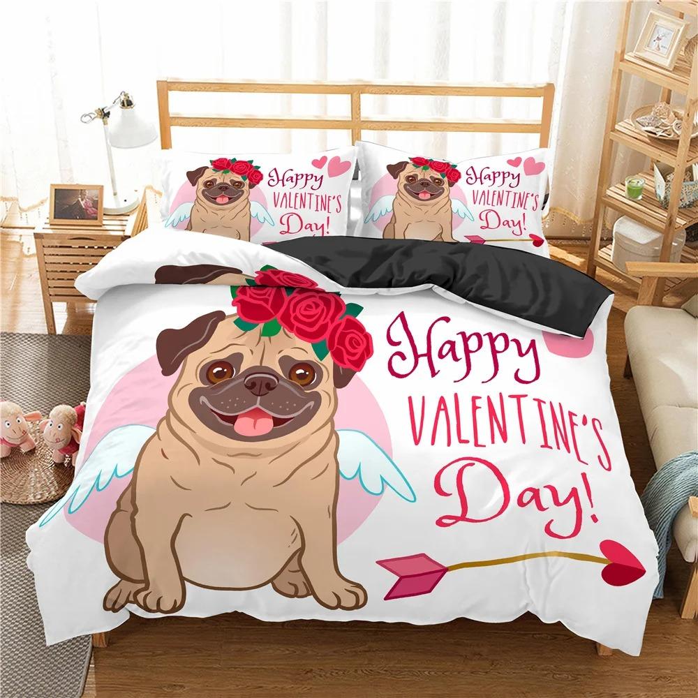 Cute Cartoon Pug Dog Duvet Cover Set Kids Comforter Queen King Twin Single Size Polyester Bedding