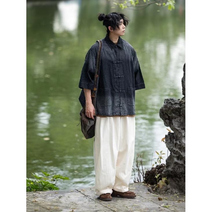 Summer New Chinese Style Vintage Denim Jacket For Men And Women, Loose Retro Button Washed Denim Top