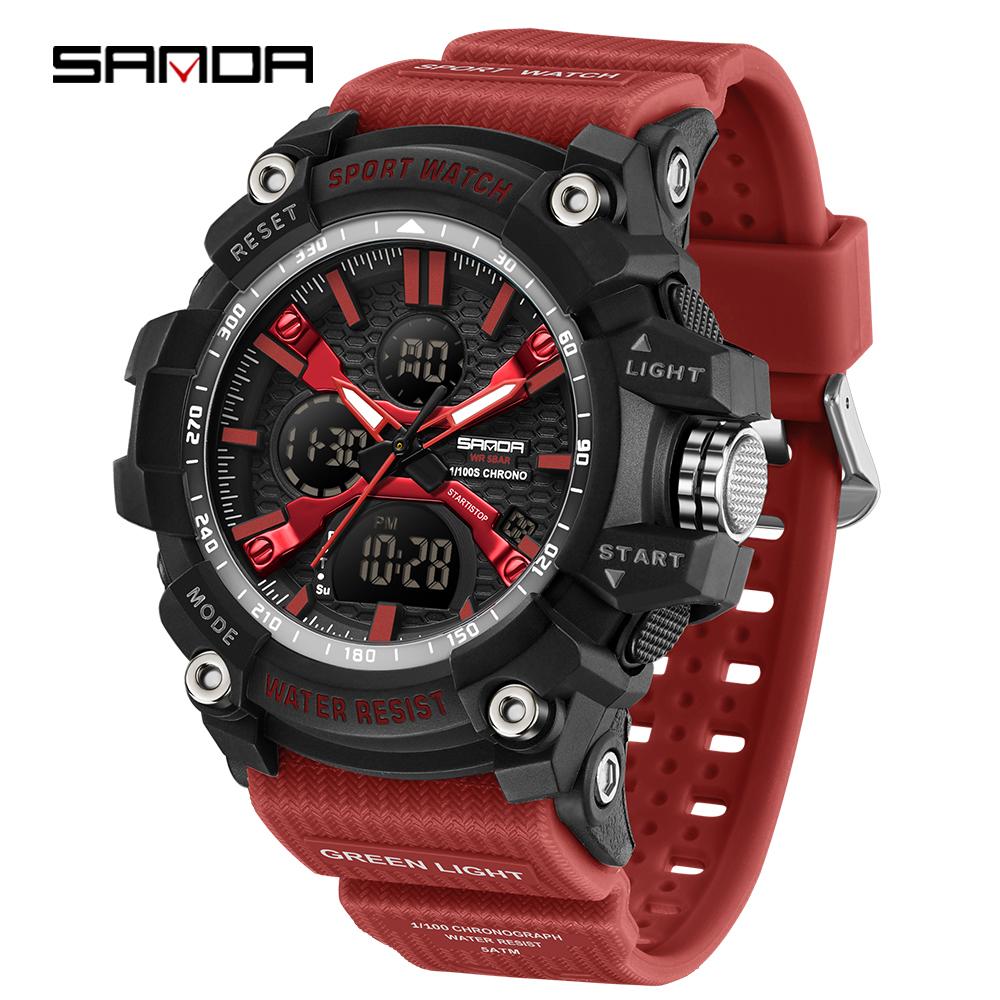 SANDA Fashion Men's Electronic Watch Multi Functional Outdoor Sports Waterproof Calendar Night Light LED Men's Watch