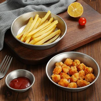 Vintage Stainless Steel Dish Plate Barbecue Restaurant Western Salad Small Bowl Sauce Cup Fries Ketchup Saucer Kitchen Tableware