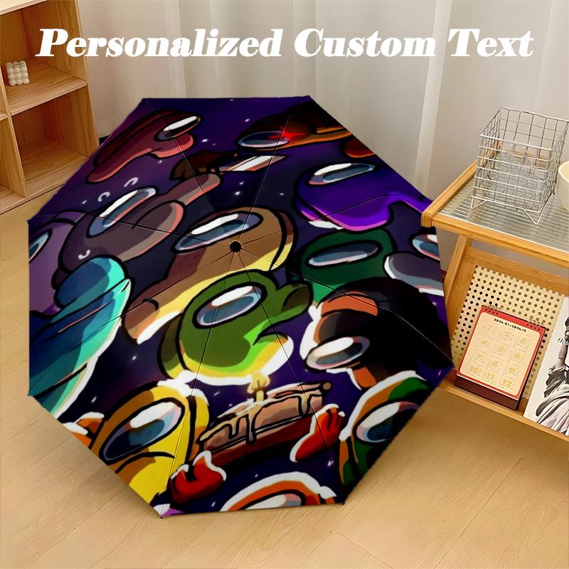 Windproof Folding Umbrella, 8‑Rib Auto Open Close Among Us Umbrella for Rain Sun Protection