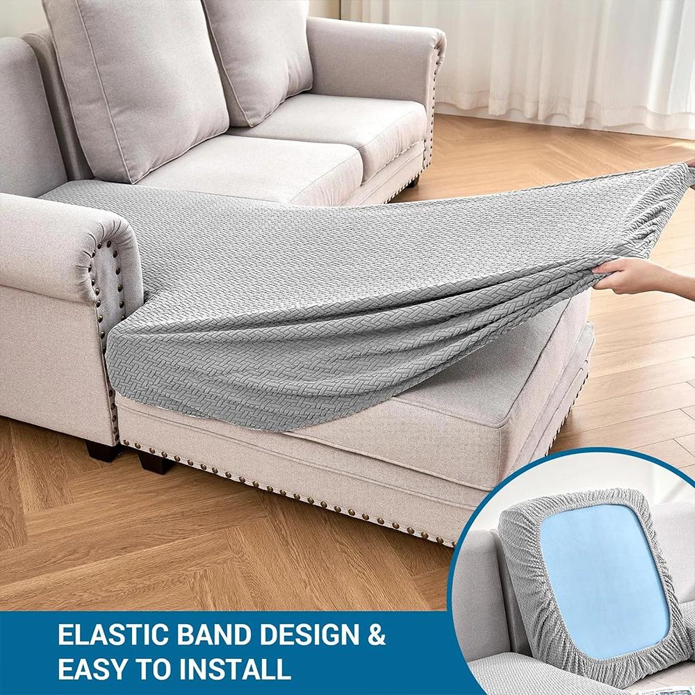 Jacquard Stretch Fabric Sofa Cover Plain Seat Couch Covers for Sofa Living Room Removable Seat Case Chaise Lounge Slipcover Pets