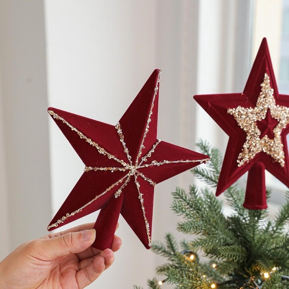 3D Red Glitter Star Christmas Tree Crown Star Christmas Tree Decorations Home Party Decor