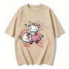 2026 New Arrival Kawaii Hello Kitty Pink Car Print Couple T Shirts Casual Loose Family Matching Outfits Parentchild Tees Tops