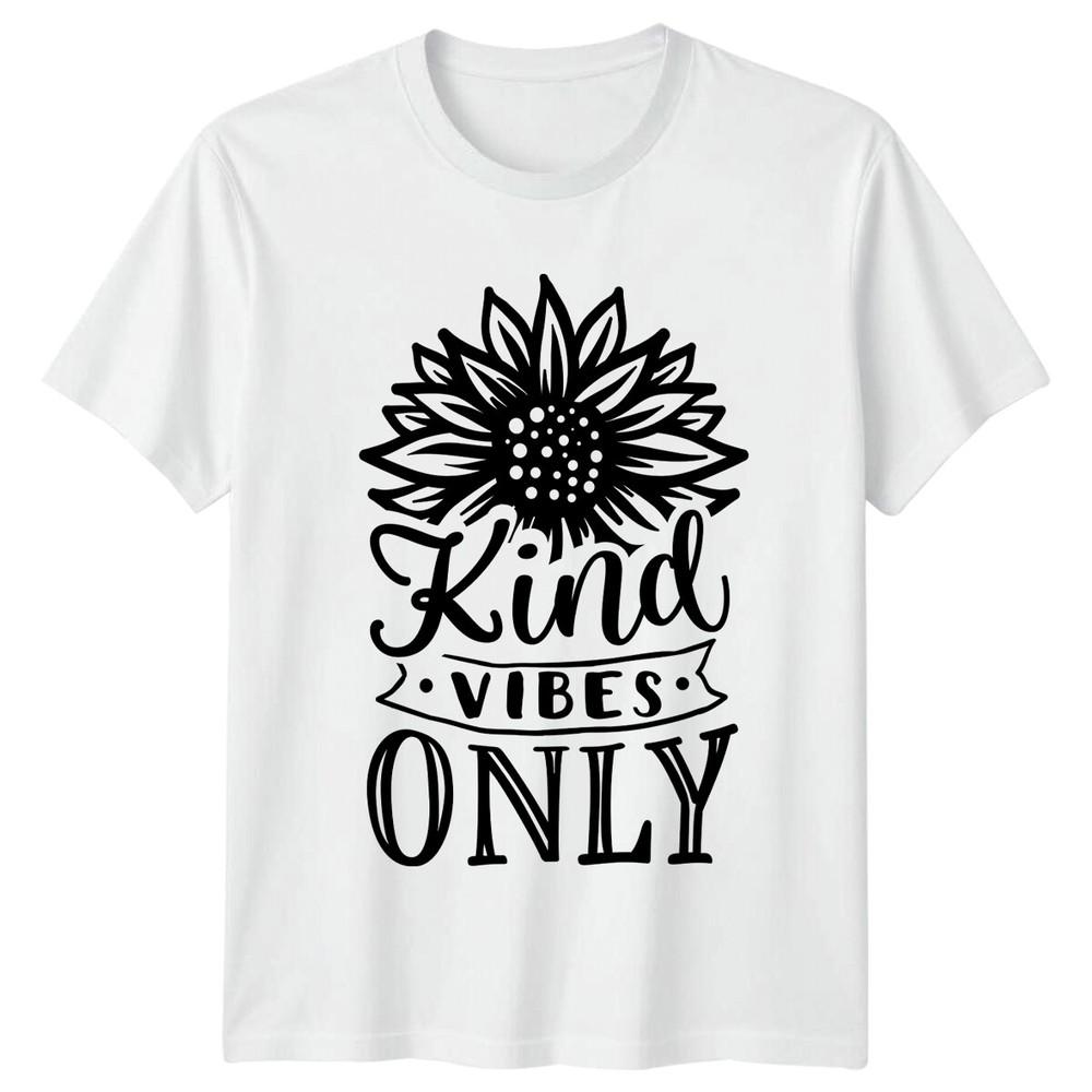 Kind Vibes Only Sunflower Graphic Unisexs TShirt Positive Slogan S