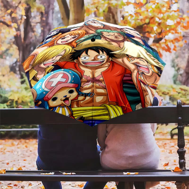 1 PC Automatic Folding Umbrella - One Piece Monkey D Luffy Pattern Portable Foldable Design With 8 Ribs Christmas Birthday Gifts