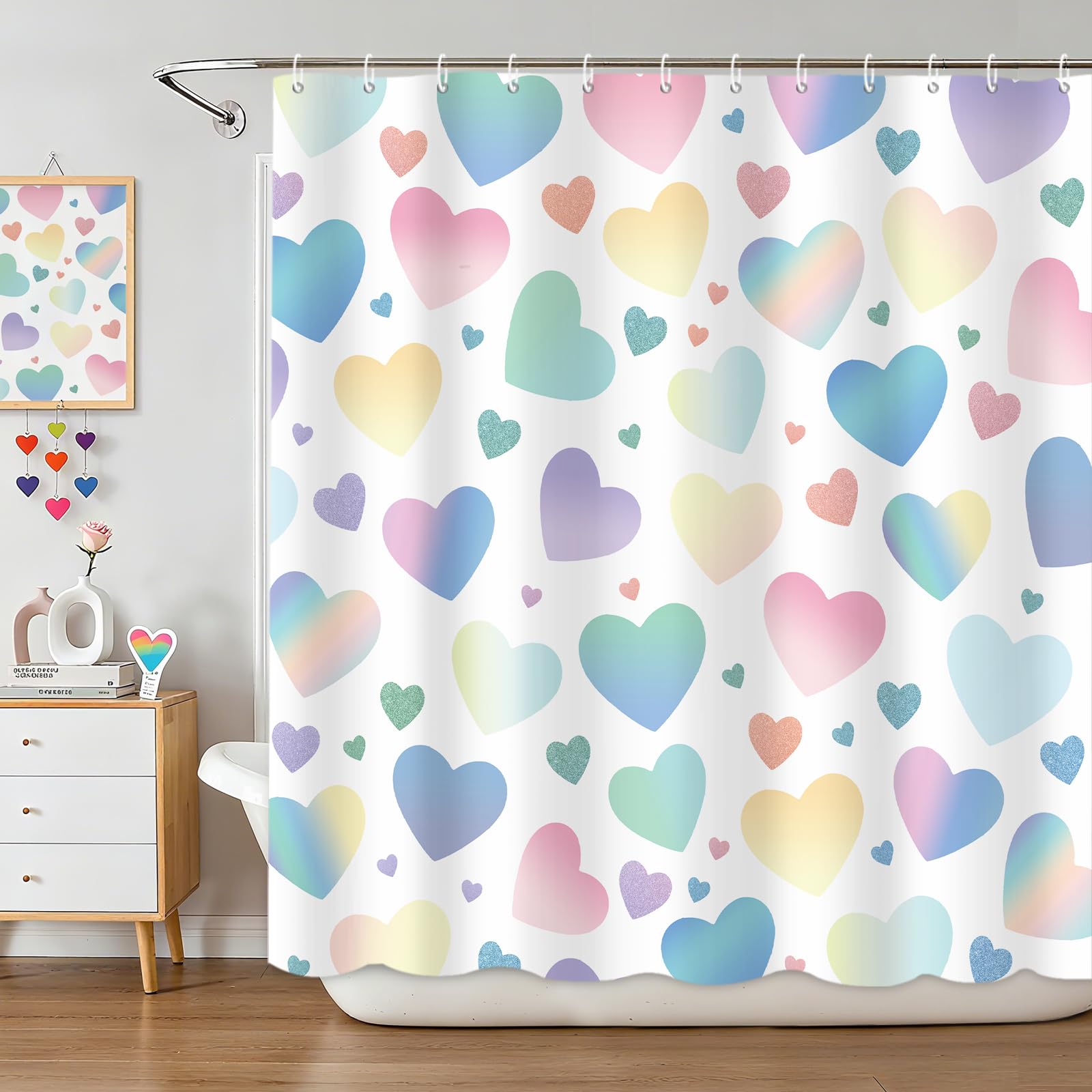 

Cute Valentine S Day Shower Curtain Funny Abstract Modern Hearts Bathroom Curtain Romantic Waterproof Polyester Shower Curtain W60H190(CM)-1 Pcs