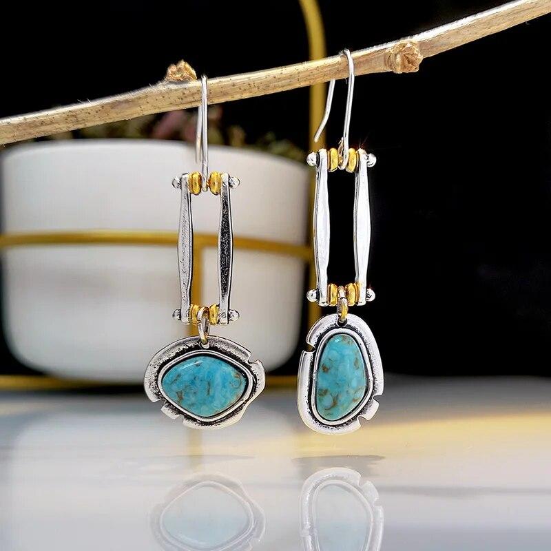 Vintage Ohrringe mit Mond-Katzen-Anhänger im ethnischen Stil für Damen, Retro blaue und grüne Strass-Tropfenohrringe, modischer Partyschmuck, Geschenke