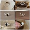 Silver Opening Ring Round Oval Finger Ring Aesthetic Stone Eye Ring  Gift