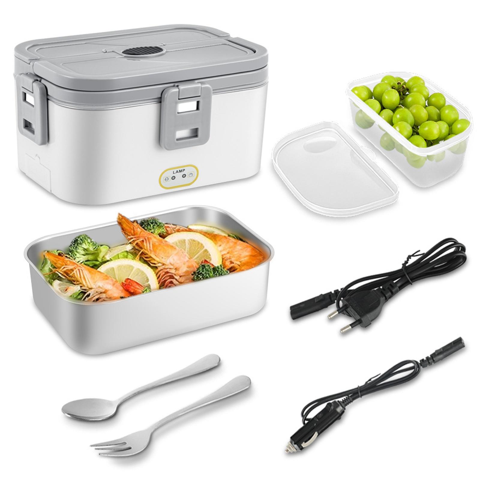 

2-in-1 Electric Heating Lunch Box, Stainless Steel Portable Food Warmer for Car Home one size