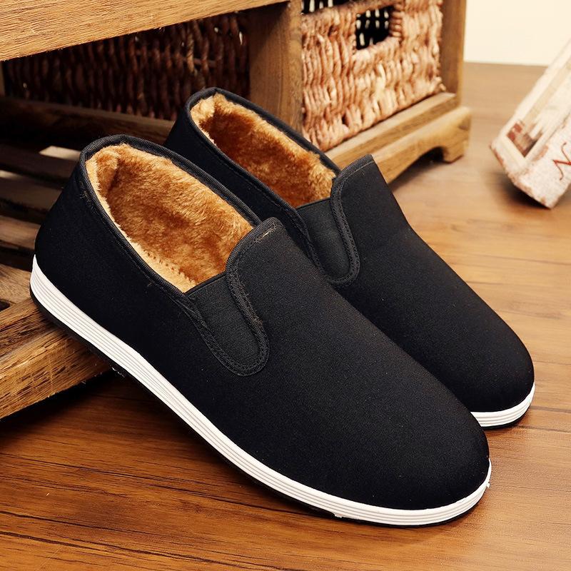Winter men's cotton shoes, velvet warm old Beijing cloth shoes, casual men's winter shoes elastic mouth towel cotton shoes