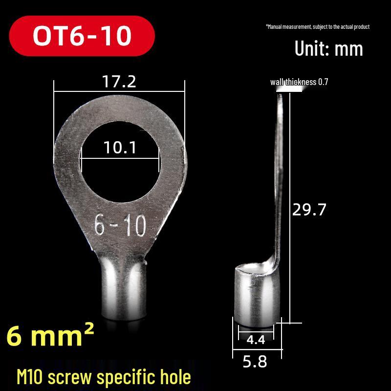 OT Series Pure Copper Crimp Lugs: Cold-Pressed Terminals, Brass Silver-Plated Bolt, Round Wiring Ears Connectors