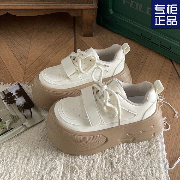 

2025 новая весна круглый носок универсальные с высоким чувством увеличенная платформа белые туфли ретро легкие студенческие повседневные кеды 40 хаки