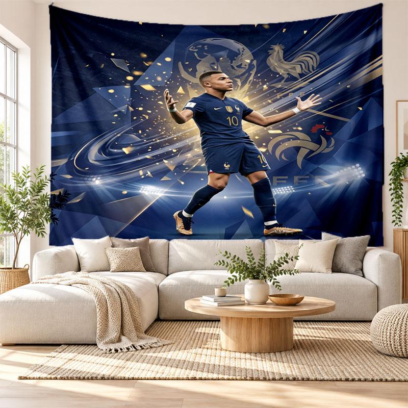Kylian Mbappe Nástěnná tapiserie, Závěsná dekorace z měkké látky, Dekorativní pozadí pro ložnici, Domácí nástěnné umění
