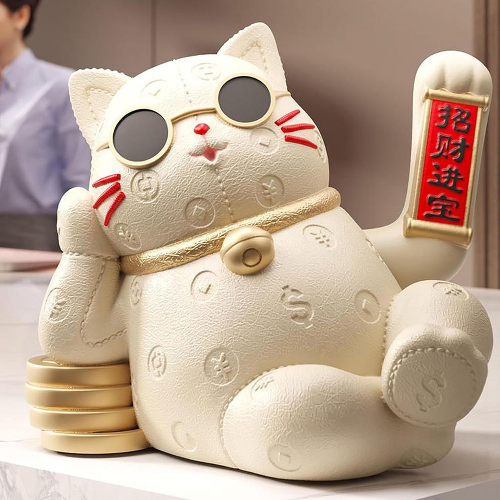 Aris & Juno Coole Sonnenbrille Glückskatzen-Statue - Harz Modernes Feng Shui Dekor für Zuhause Büro Geschäft, für Glück