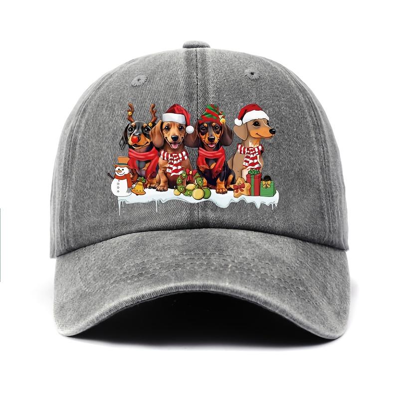 Christmas Dachshund Dogs Print Baseball Cap Adjustable Cotton Casual Snapback Hat for Adults