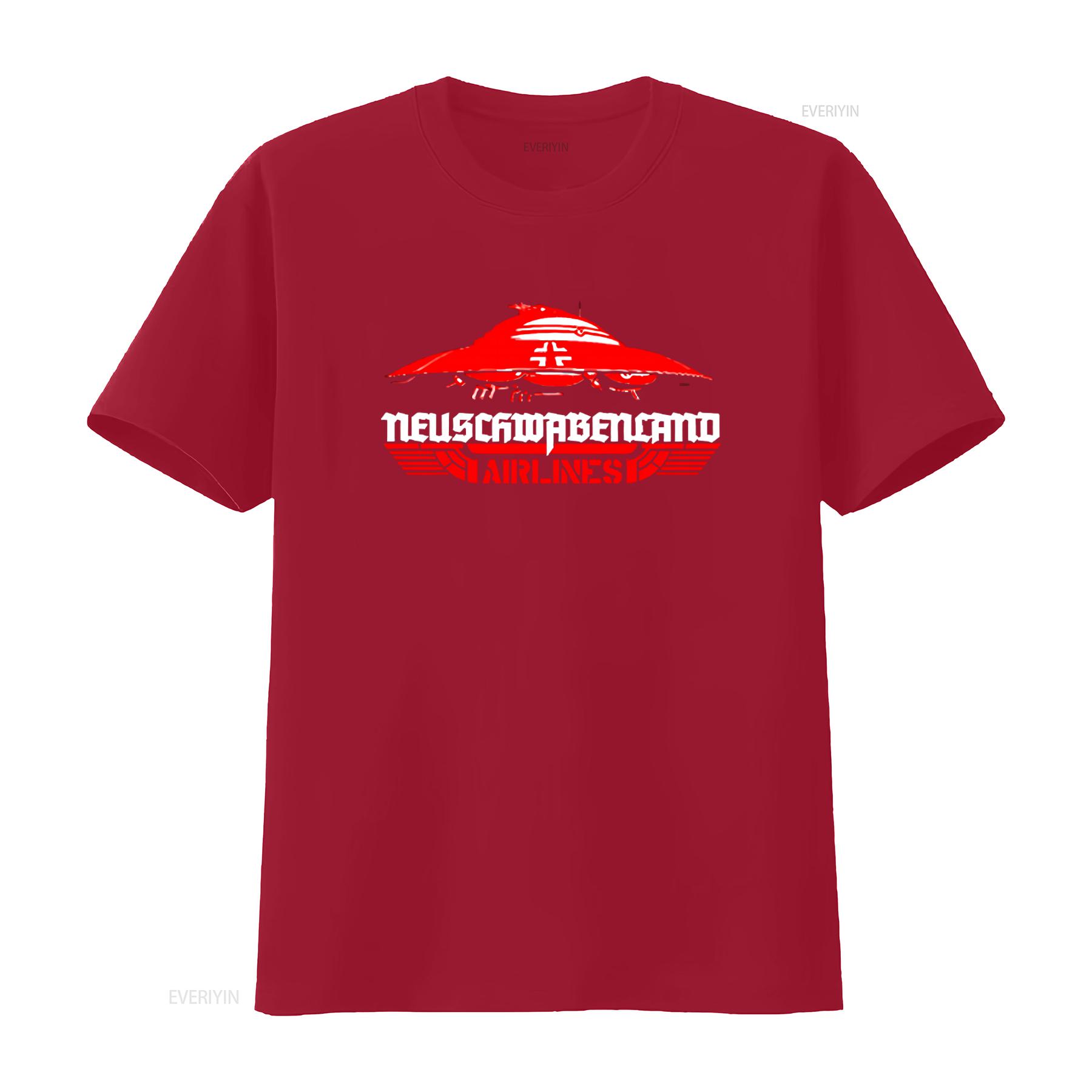 

Neuschwabenland Airlines Haunebu Spacecraft Flight Disc Print T Shirt Retro Sci Fi Design for vintage Washed fashion S