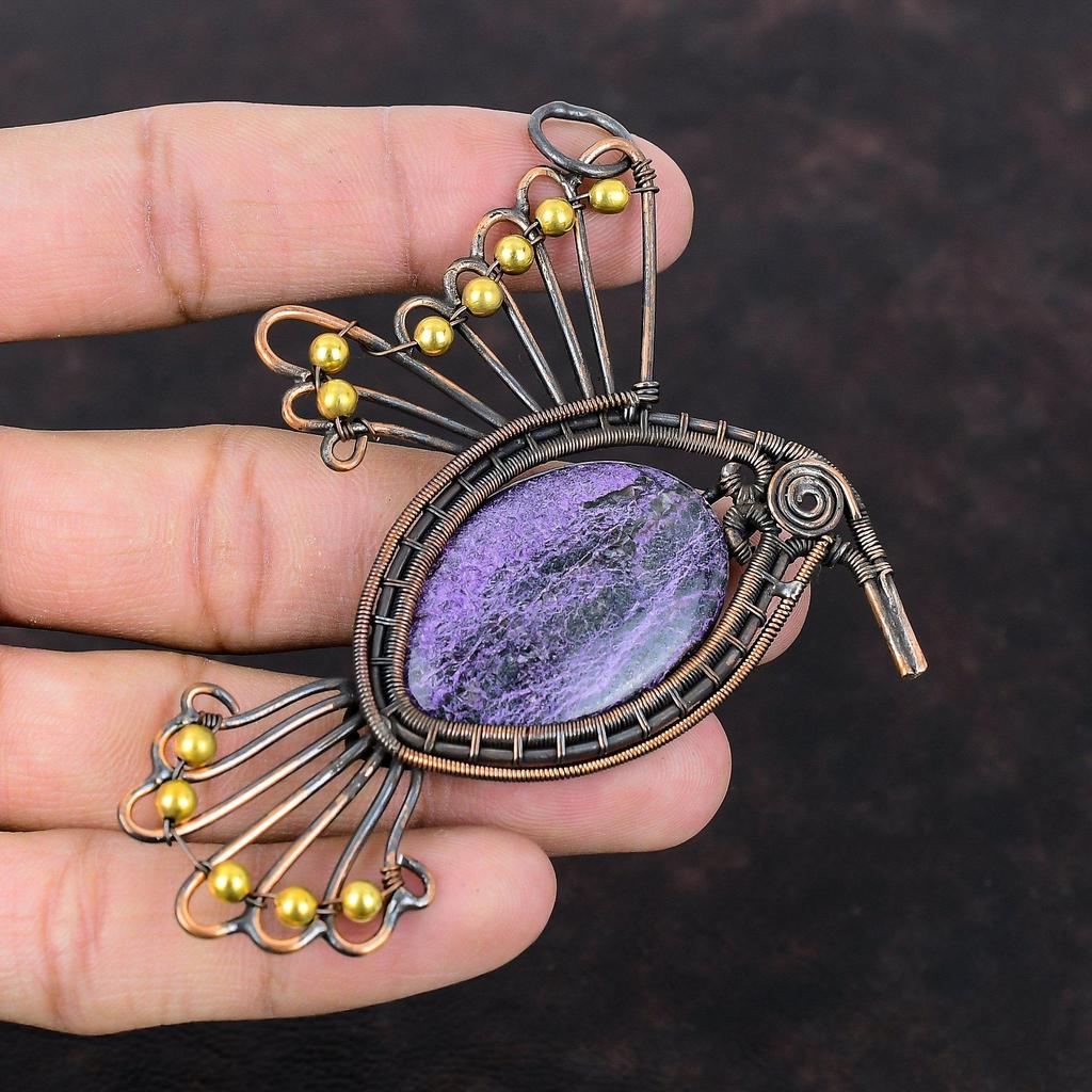 Purpurit Anhänger Kupferdraht gewickelt Schmuck handgemachter Designer Anhänger Edelstein Kupfer Anhänger Jahrestag Geschenk Draht gewickelt Vogel Anhänger